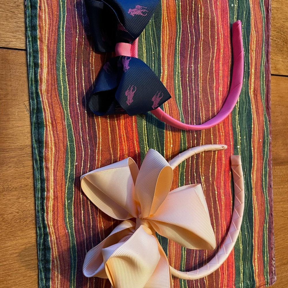 💗 Stylish Kids Bow Headband Set - Navy & Pink Polo | Peach